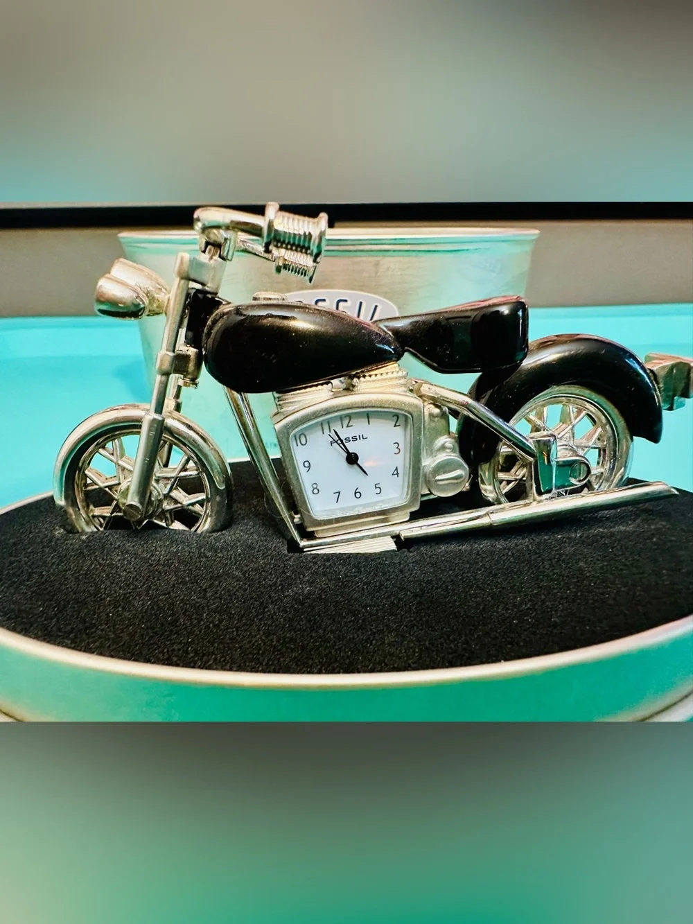 Fossil American Classic Limited Edition Motorcycle Desk Clock 4.5” Collectible